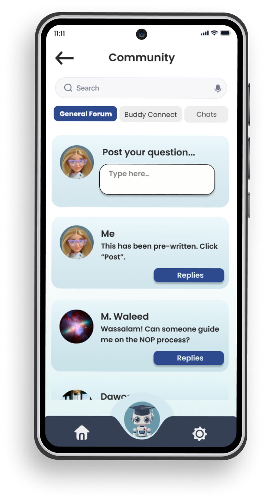 Community forum with highlighted buddy responses