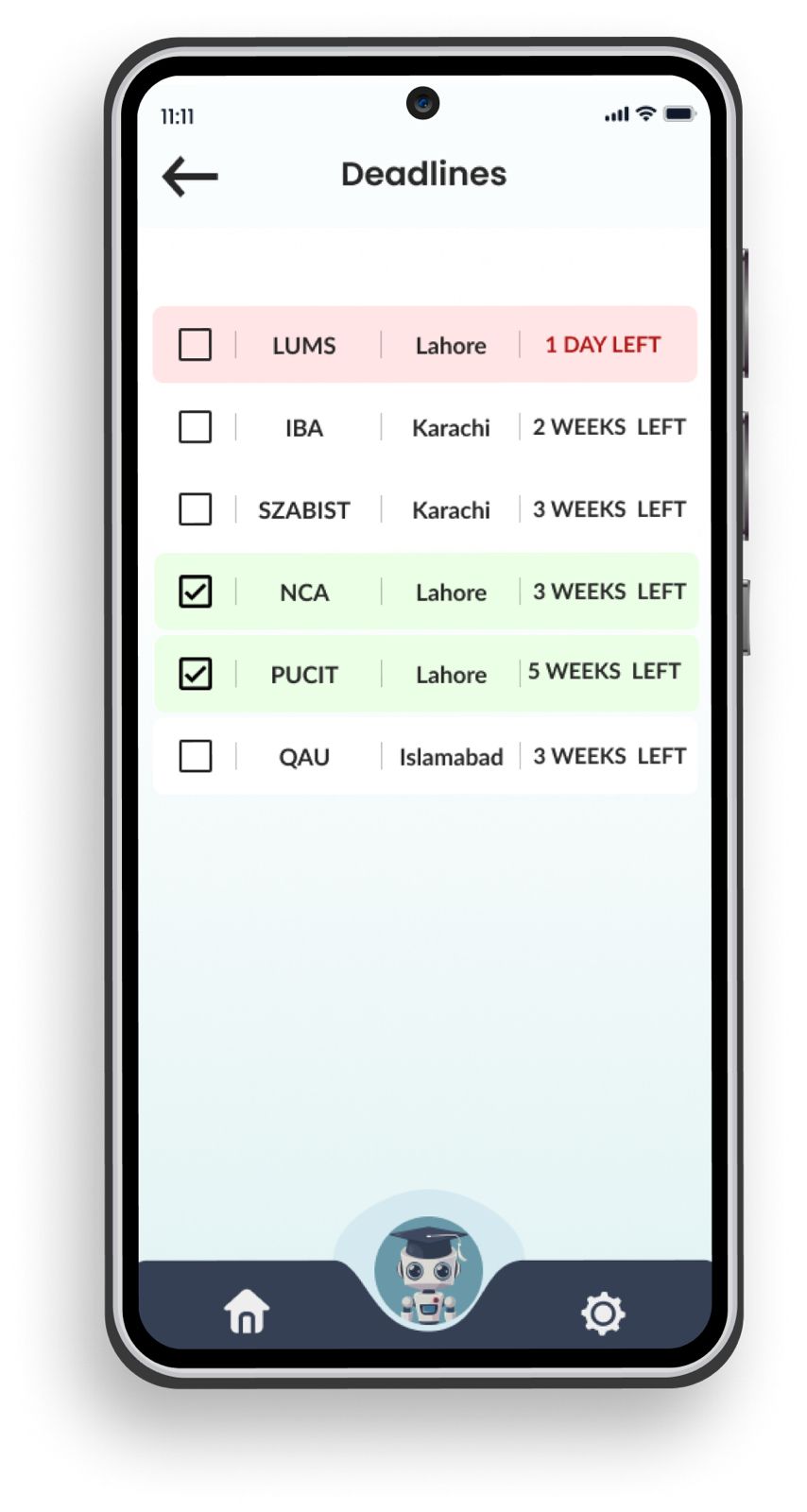 Deadline tracker list